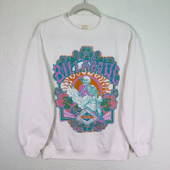 Billabong Sweatshirt Womens XS Skeleton Surfer Wave Floral Surf Retro Sweater - Picture 1 of 10